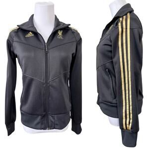 Adidas Charcoal Gold 3 Stripe Zip Up Jacket MEDIUM Liverpool LFC Sportswear
